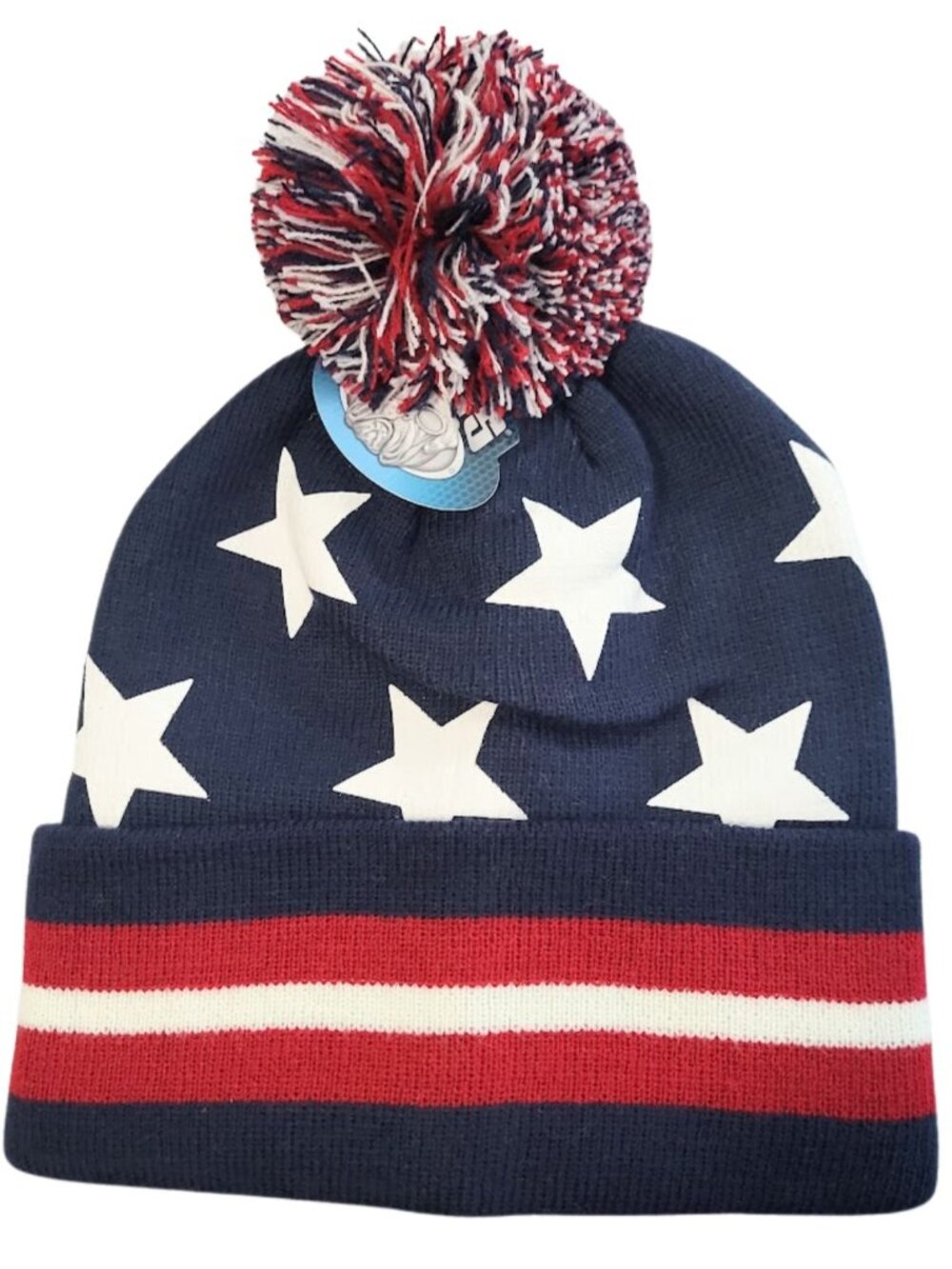 PUGS NWT Navy Blue White & Red Stars & Stripes Patriotic Beanie Hat - Unisex OS